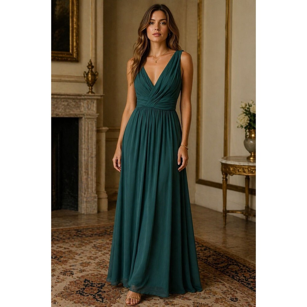 DESSY Vivian Diamond New Women's Green Maxi Dress 14R Sleeveless Empire Formal